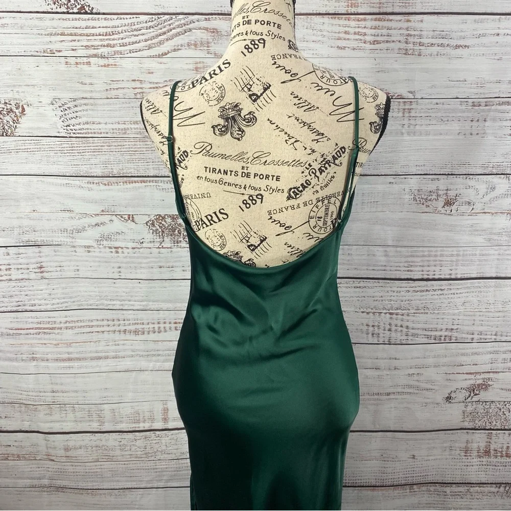 PETAL + PUP EMERALD GREEN LOW CUT BACK SILKY SIZE 4 HIGH LOW HEM DRESS - Picture 6 of 12